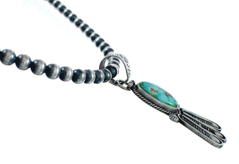 Navajo Turquoise Sterling Silver Old Pawn Bead Necklace NX11486